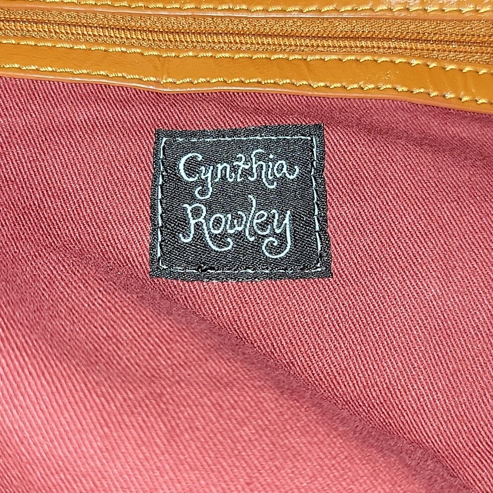 Large Cynthia Rowley Red/Tan Pleated Leather Tote Bag - Picture 12 of 13